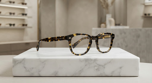 Premium eyewear on a marble display