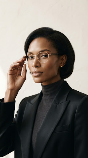 Customer wearing precisely fitted eyeglasses